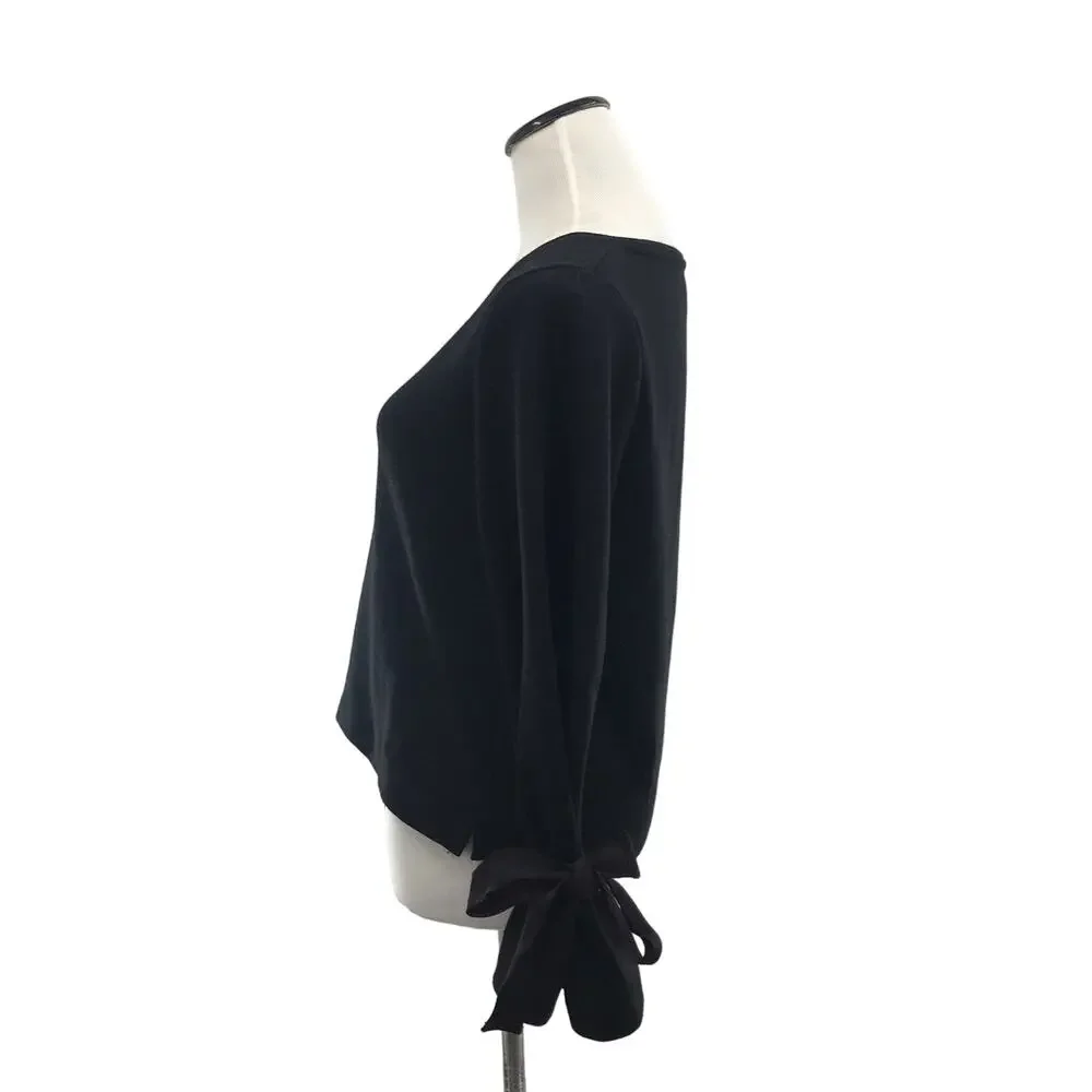 J. Crew Black Tie Sleeve Cotton Pullover Sweatshirt